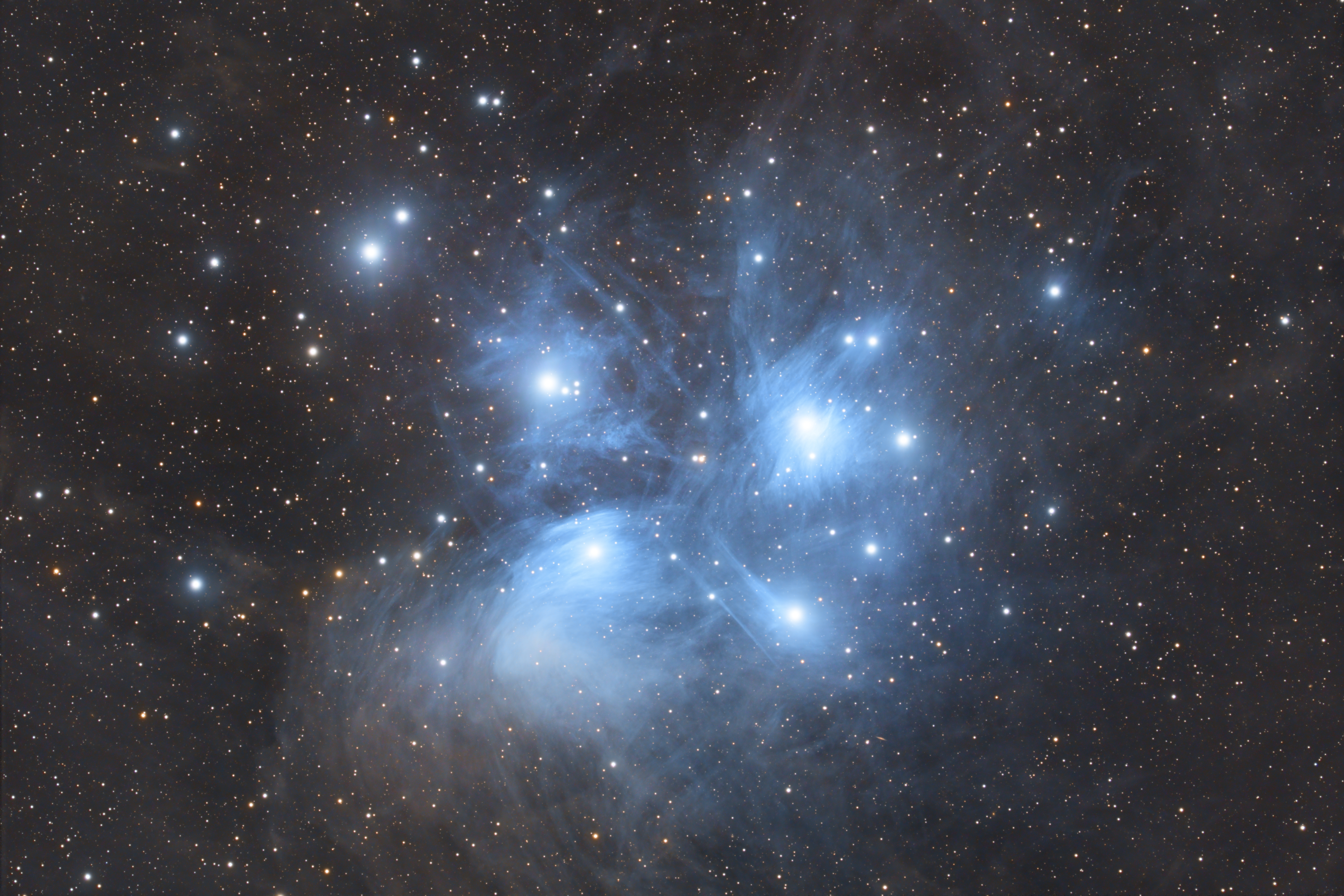 M45 The Pleiades | Camera: ZWO6200MM - ZWO2600MC | Optics: Astro-Physics Stowaway - Astro-Physics 130GTX | L: 108x300" | OSC: 152x300" | Total Integration 5h 27m